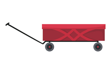 Garden cart cartoon or farm wheelbarrow icon. Gardening, farming concept. Equipment of garden cart or garden wagon, vector illustration on white backgroundのイラスト素材
