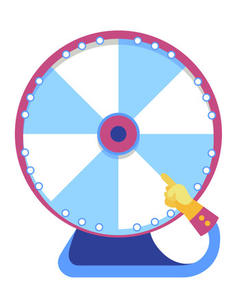 Wheel fortune. Roulette game wheel with sections, flat icon. Spin lucky wheel, casino, money game symbol. Isolated vector illustrationのイラスト素材
