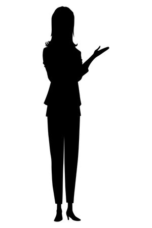 Women silhouette with style clothing. Vector standing people in black color isolated on white backgroundのイラスト素材