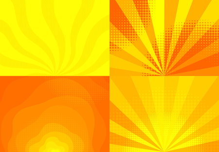 Sunset comic background set. Bright pop art with halftone color. Comics book cartoon, magazine cover. Funny retro pattern strip mock up illustrationのイラスト素材