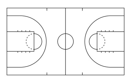 Basketball strategy field, game tactic board template. Hand drawn basketball game scheme, learning sport plan board. Court in line style. Vector illustrationのイラスト素材