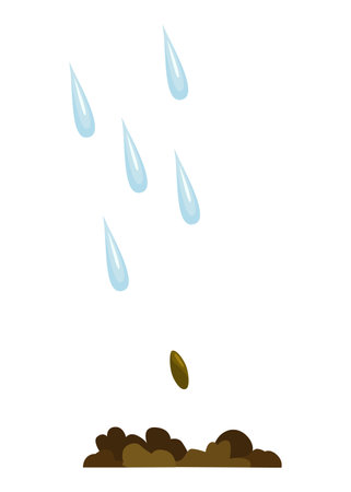 Stage of tree growth. Watering the seeds from cloud rain. Illustration of business cycle developmentのイラスト素材