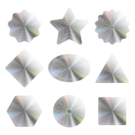 Hologram label icon set. Product certification symbol. Realistic shapes for award design, sticker label design. Original official guarantee design. Vector illustrationのイラスト素材