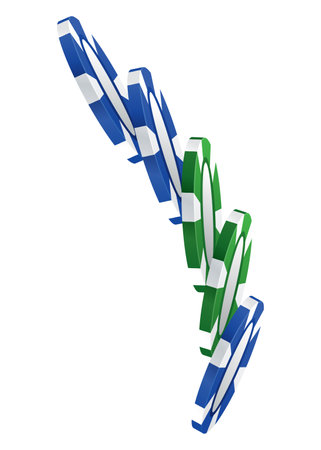 Playing chips. 3d chips in different positions. Chips for playing poker. Vector illustrationのイラスト素材