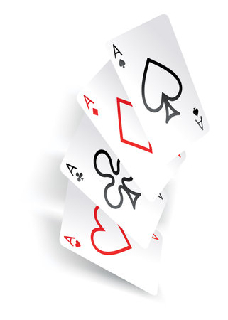 Playing cards poker. Four aces of diamonds clubs spades and hearts fall or fly as poker playing cardsのイラスト素材