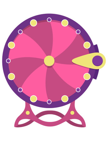 Wheel fortune. Roulette game wheel with sections, flat icon. Spin lucky wheel, casino, money game symbol. Isolated vector illustrationのイラスト素材