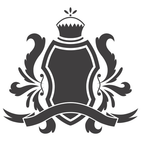 Knight shield, heraldic icon. Vintage monochrome knight award element. Royal badge, luxury filigree emblem. Decorative element on white backgroundのイラスト素材