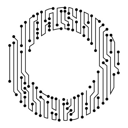 Circuit board circle frame. Abstract digital round frame, hardware board and electronic motherboard pattern vector. Programming science, computer system elementのイラスト素材