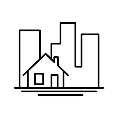 City buildings line icon. Office building, apartment house, business area. Urban life concept. Can be used for topics like town, big city, architecture or logoのイラスト素材