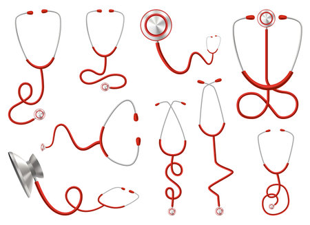 Stethoscope icon set, medical equipment for doctor, heart shape, vector illustrationのイラスト素材
