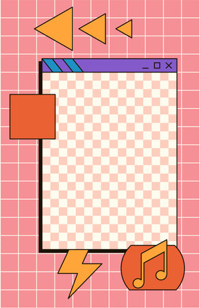 Cute nostalgic 90s retro vaporwave post and story template. Social media stories and posts with old computer aesthetic ui elements vector. Illustration of retro groovy abstract interfaceのイラスト素材
