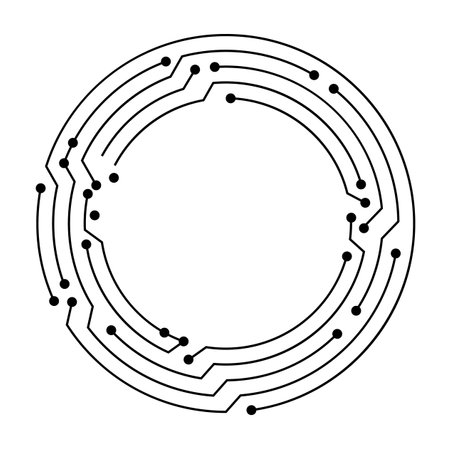 Circuit board circle frame. Abstract digital round frame, hardware board and electronic motherboard pattern vector. Programming science, computer system elementのイラスト素材