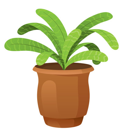Houseplant with leaves in flower pot. Gardening concept. 3d vector icon. Cartoon minimal styleのイラスト素材