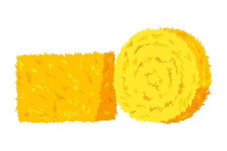 Roll of hay. Round hay bales. Dried haystack isolated on white background. Farming haymow bale hayloft vector illustration, haystack, hayrickのイラスト素材