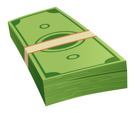 Cartoon money. Paper cash, bills. Keeping money in bank. Green banknotes wealth, accumulation and inheritance. Flat vector money illustration. Objects isolated on white backgroundのイラスト素材