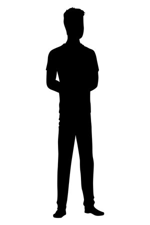 Men silhouette with style clothing. Vector standing people in black color isolated on white backgroundのイラスト素材