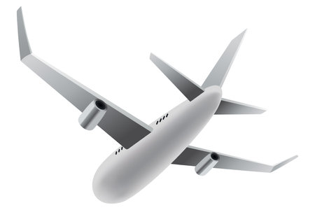 Flying airplane or airliner. Aircraft transport. Passenger flight jet airplane, aviation vehicle. Civil aircraft journey and aviation symbol. Wing flight transportのイラスト素材
