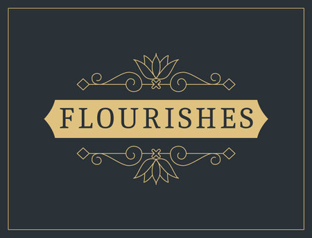 Flourishes calligraphic vintage ornamental background. Vector luxury invitation, restaurant menu or royalty certificate. Golden ornate page with swirls and vignettes elementsのイラスト素材