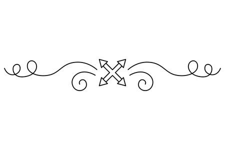 Flourish calligraphic design element. Page decoration symbol to embellish your layout. Linear of vintage swirlのイラスト素材