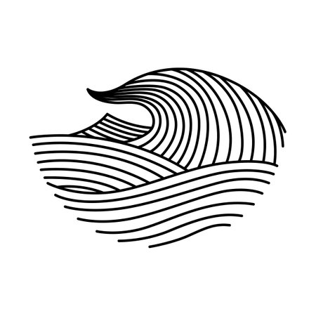 Oriental waves icon japan. Stylized ocean wave curl, japan style tsunami, sea swirl graphic. Oceanic water asian decorative ornamental splashes element. Sea wave line art vector illustrationのイラスト素材