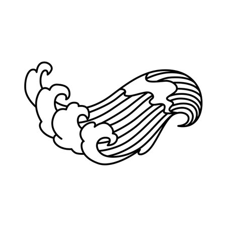 Oriental waves icon japan. Stylized ocean wave curl, japan style tsunami, sea swirl graphic. Oceanic water asian decorative ornamental splashes element. Sea wave line art vector illustrationのイラスト素材