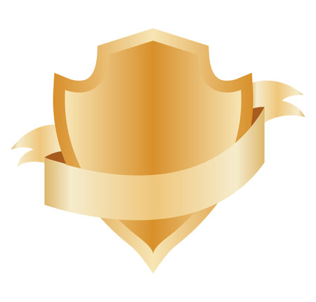 Heraldic blank shield icon with ribbon. Security illustration sign. Knight award symbol. Medieval royal vintage badge isolated on whiteのイラスト素材