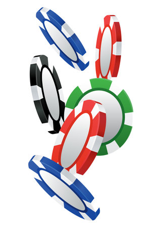 Playing chips. 3d chips in different positions. Chips for playing poker. Vector illustrationのイラスト素材