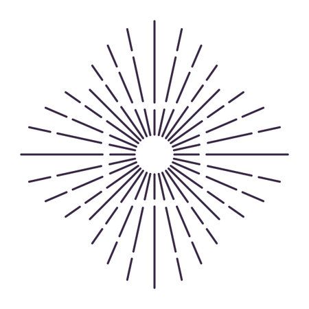 Sunburst firework explosion, bursting or light rays, linear drawing. Vector trendy hand drawn retro isolated design elementのイラスト素材