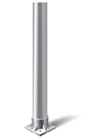 Metal pole pillar. Steel pipe bolted on flat base. Steel vertical cylinder footing for road sign, banner, billboard, isolated on white background. Vector illustrationのイラスト素材