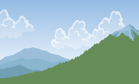 Wonderful mountainous areas with fir trees. Combating natural disasters. Vector illustrationのイラスト素材