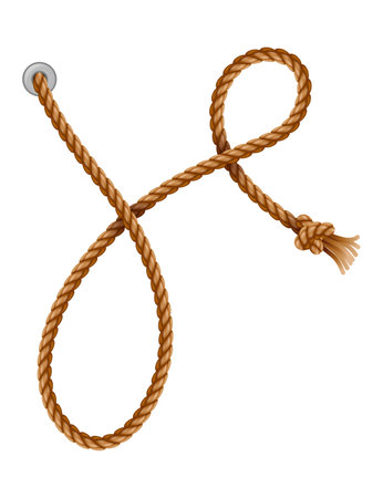 Knotted ropes with tassels and holes. Knot cord curve, rope sailor marine. Curtain tassels, realistic rope elements. Isolated marine twisted loops. Vector illlustrationのイラスト素材
