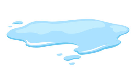 Water spill puddle. Blue liquid shape in flat cartoon style. Clean fluid drop design element isolted on white backgroundのイラスト素材