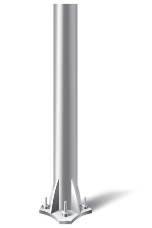Metal pole pillar. Steel pipe bolted on flat base. Steel vertical cylinder footing for road sign, banner, billboard, isolated on white background. Vector illustrationのイラスト素材