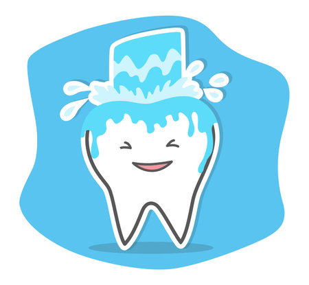 Teeth care and hygiene concept. Healthy happy teeth. Vector illustrationのイラスト素材