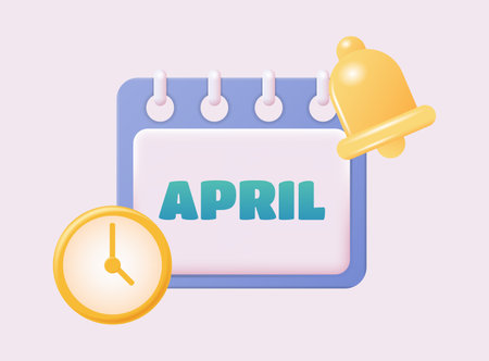 3d calendar icon. April. Daily schedule planner. Calendar events plan, work planning concept. 3d cartoon simple vector illustrationのイラスト素材