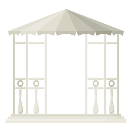 Gazebos pergola style. Architecture wooden bower flat cartoon icon. Pavilion structure, city park or gardens area element isolated on white background. Vector illustrationのイラスト素材