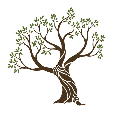 Olive trees with branches and leaves for design of packaging, label, logotype or banner. Natural organic stylized olive icon, premium quality sign. Vector illustrationのイラスト素材