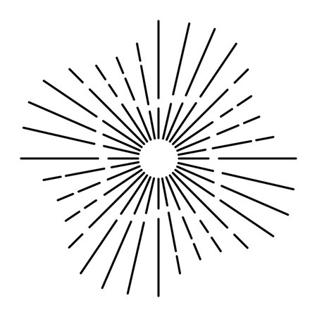 Sunburst firework explosion, bursting or light rays, linear drawing. Vector trendy hand drawn retro isolated design elementのイラスト素材