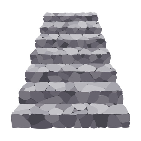 Game castle stairs in cartoon style. Medieval ancient ladder flights without railings, marble step treads or rock risers with cracked details. Vector staircase isolated on white backgroundのイラスト素材