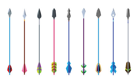 Medieval arrows set. Fighting decorative cartoon arrows. Design element for poster, label or sign on menu. Color vintage symbolsのイラスト素材