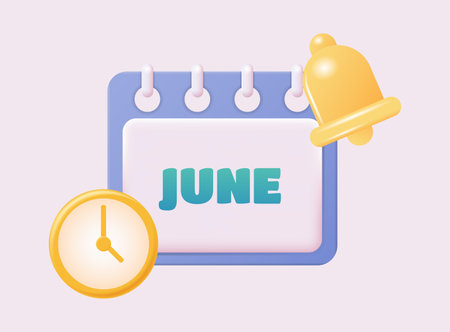 3d calendar icon. June. Daily schedule planner. Calendar events plan, work planning concept. 3d cartoon simple vector illustrationのイラスト素材