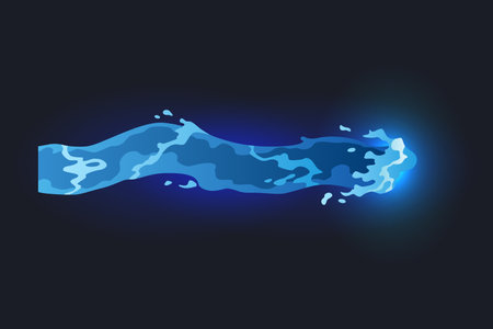 Cartoon laser gun beam. Alien combat weapon rays. Futuristic shot effect. Destructive plasma flow. Bomb blaster attack explosion. Vector game elementのイラスト素材