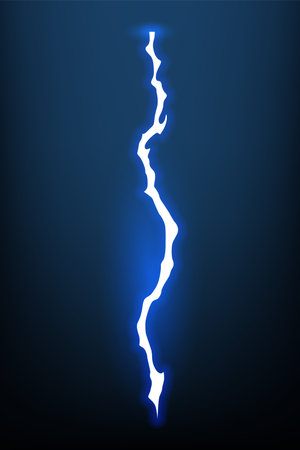 Lightning animation with sparks. Electricity thunderbolt danger, light electric powerful thunder. Bright energy effect, vector illustrationのイラスト素材
