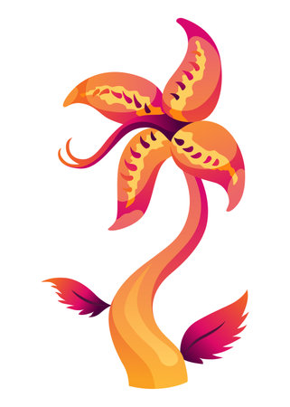 Carnivorous plant. Cartoon flytrap or flower predator. Angry flower monster plant icon. Vector illustrationのイラスト素材