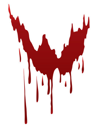 Blood splash or splatter. Red paint spot drip, drop or stain blot, patch, liquid texture. Abstract grunge dirty mark vector cartoon illustrationのイラスト素材