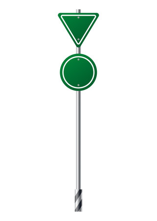Green traffic sign. Road board text panel, mockup signage, direction highway city signpost location street way. Isolated information sign. Blank board with place for text. Vector illustrationのイラスト素材