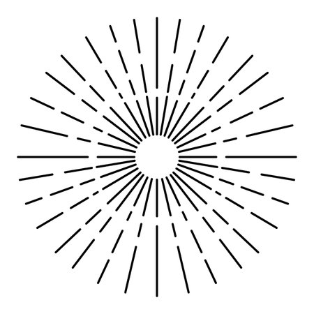 Sunburst firework explosion, bursting or light rays, linear drawing. Vector trendy hand drawn retro isolated design elementのイラスト素材