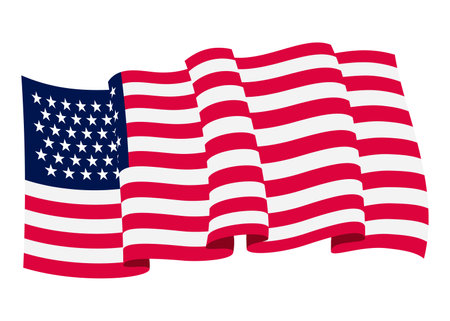 Waving flag. American flag on white background. National flag waving symbol. Banner design elementのイラスト素材