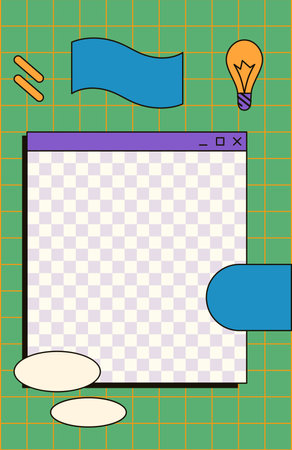 Cute nostalgic 90s retro vaporwave post and story template. Social media stories and posts with old computer aesthetic ui elements vector. Illustration of retro groovy abstract interfaceのイラスト素材