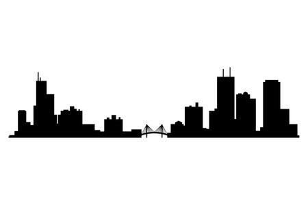 Cityscape silhouette. City building, night town and horizontal urban panorama silhouette. Modern urban landscape. Monochrome panoramic viewのイラスト素材